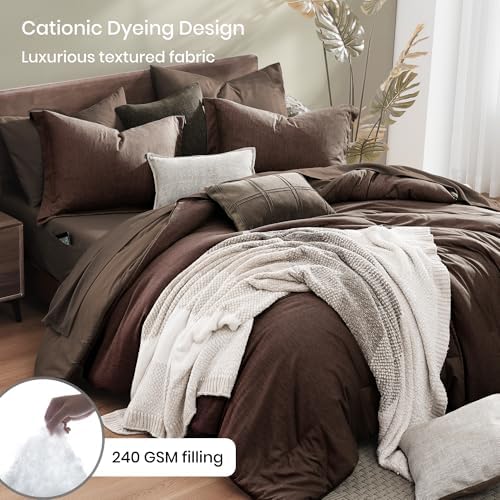 Monbix California King Comforter Set 7 Pieces Chocolate Brown Bed in a Bag - Image 3