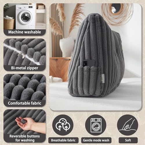 Headboard Pillow + A Long Neck Roll Pillow Body Pillow，Faux Fur Headboard Wedge - Image 6