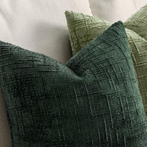 MIULEE Chenille Textured Throw Pillow Covers Dark Green 18x18 Set of 2 - Image 3