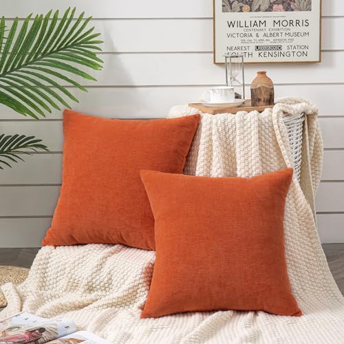 GAWAMAY Orange Chenille Throw Pillow Covers 16x16 Set of 2 - Image 2