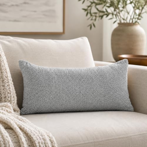 JoraLion 14x24 inch Boucle Lumbar Pillow Cover, Light Gray Woven Texture by JoraLion