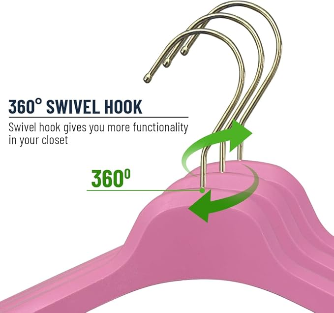 All Hung Up Hangers Plastic Coat Hangers, Clothes Hangers (Pink, 12pk)