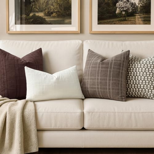 MIULEE Linen Plaid Pillow Covers Fall Decorative Euro 24x24 Dark Brown - Image 4