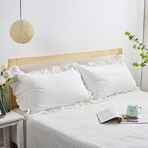 Mywinlle Off White Shabby Ruffle Pillow Shams Queen Size Set of 2 - Image 2