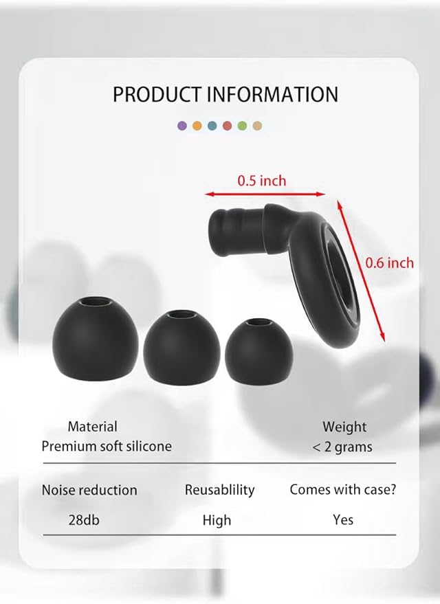 6 Pairs Soft Silicone Earplugs Reusable Noise-Reducing for Concerts, Sleep, Focus, Travel, Adjustable Size 28dB (SNR) Noise Reduction Mixed