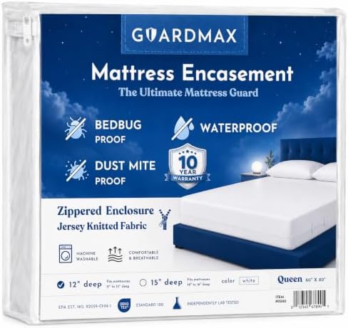Guardmax Queen Mattress Protector Zippered, Bed Bug Mattress Cover by Guardmax