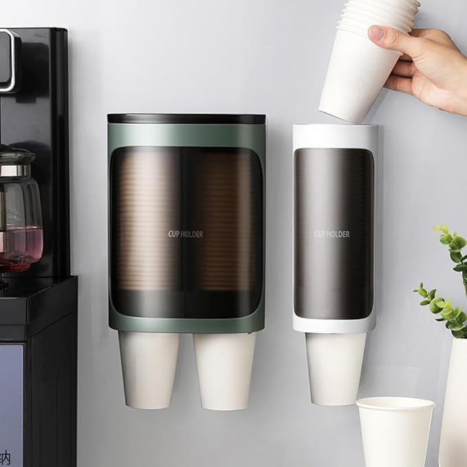 Cup Dispenser Wall Mounted, Bathroom Cup Dispenser Holder for 3oz-9.5oz Disposable Paper and Plastic Cups, Water Cooler Cup Dispenser with Adhesive Plate (Large White, 1 Pcs)