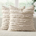 MIULEE Boho Linen Striped Throw Pillow Covers 18x18, Neutral Beige by MIULEE