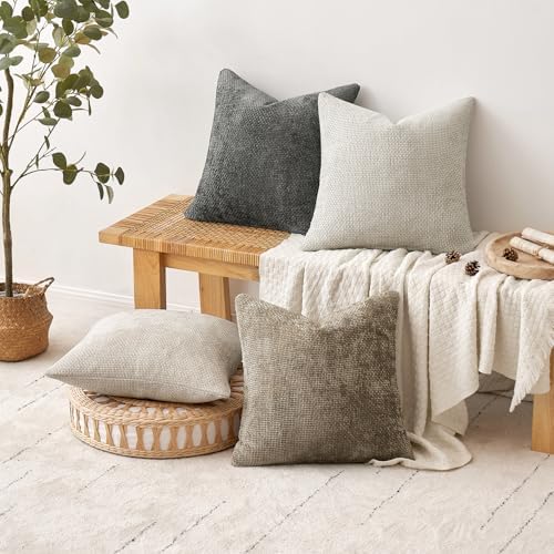 MIULEE Soft Decorative Chenille Pillow Covers Neutral 20x20 Pack of 4 - Image 4