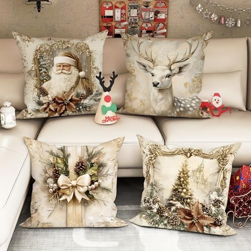 Elegant Christmas Throw Pillow Covers, Vintage White - Image 6