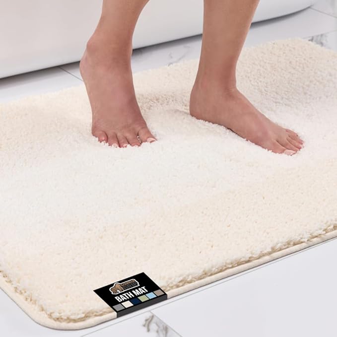 GORILLA GRIP Ultra Soft Plush Bathroom Rugs with Textured Rubber Backing, Absorbent Quick Dry Bath Mat, Machine Washable Shower Mats, Home Décor Accessories Bathmat Rug Essentials, 24 x 16 Ivory