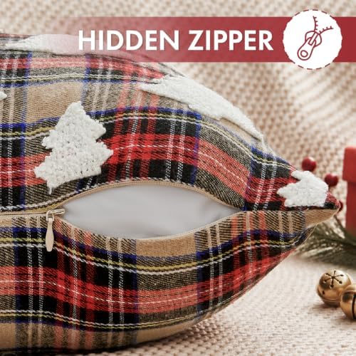 EMEMA Christmas Pillow Covers 20x20 Set of 2, Khaki Tartan Plaid Throw Pillow - Image 3