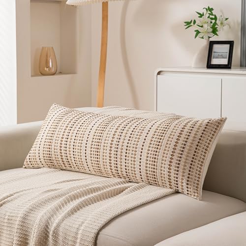 Boho Long Lumbar Body Decorative Throw Pillow Covers 14x36 Inch Pack of 1 Beige by KOOLIFE