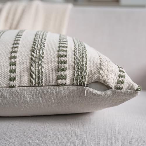 Cethom Green Boho Throw Pillow Covers 12x20 Inch Set of 2, Stripe Textured - Image 3