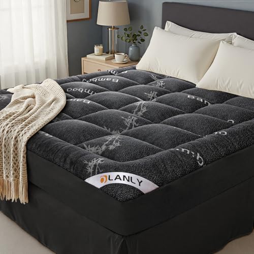 OLANLY Queen Bamboo Viscose Cooling Mattress Topper, Dark Gray by OLANLY
