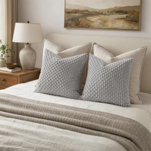 MIULEE Decorative Throw Pillow Covers 20x20 Light Grey Textured Corduroy - Image 5