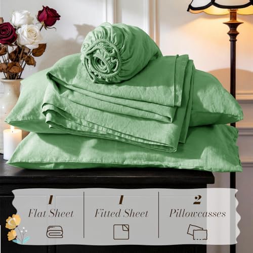 SONORO KATE 100% French Linen King Size Sheets Set, Natural Flax Bedding - Image 7