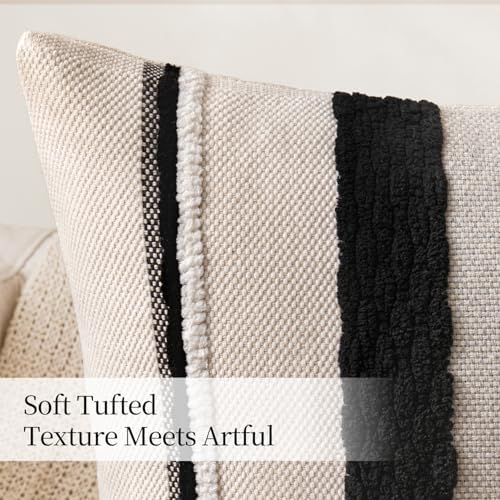 ANRODUO Boho Decorative Pillow Covers 20x20 Pack of 2 Black-White Stripe 2 - Image 6