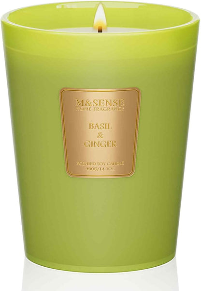 M&SENSE Basil Ginger Scented Natural Soy Wax Candle, 14.1oz 60 Hours Long Lasting Slow Burning Candles for Home Decor, Aromatherapy Candle for Stress Relief