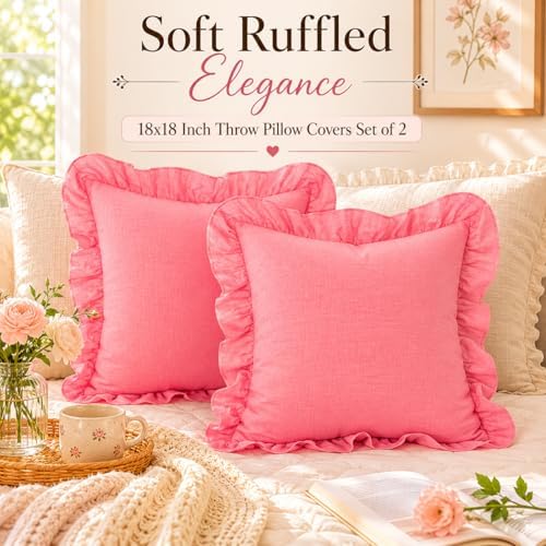 JoraLion Ruffled Throw Pillow Cover 20x20 Solid Pink - Image 5