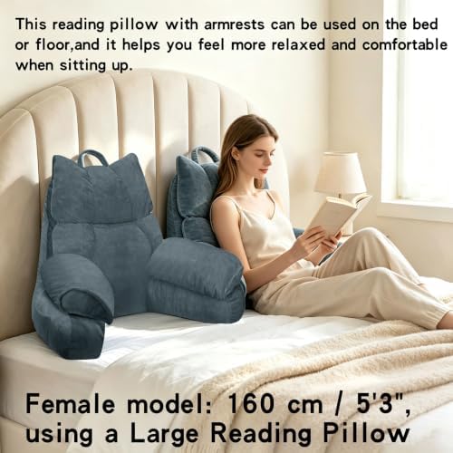 Reading Pillow for Bed with Arms, Back Support, Memory Foam（Charcoal Gray） - Image 5
