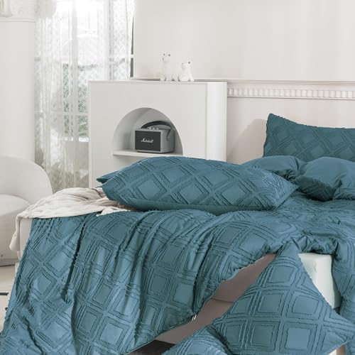 JELLYMONI Grayish Blue Grid Tufted Pillowcases King Size - Image 2
