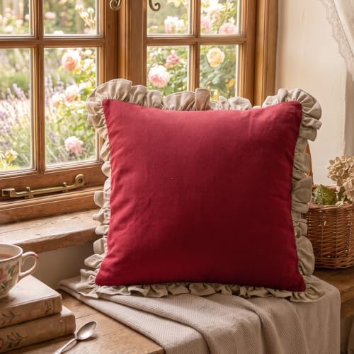 patdrea Vintage Red Linen Throw Pillow Covers - Image 2