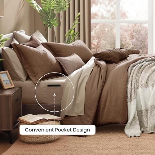 Monbix Oversized King Comforter Set 7 Pieces Brown Bed in a Bag - Image 4
