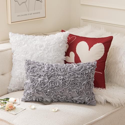 MIULEE Decorative Rose Flower Pillow Cover Pack of 1 Grey 12x20 Inch - Image 4