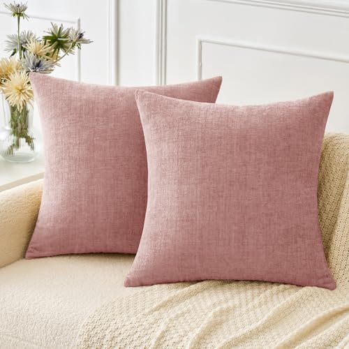 MIULEE Soft Chenille Throw Pillow Covers Blush Pink 18x18 Inch Pack of 2 by MIULEE