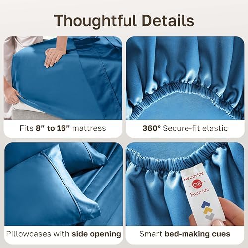 California Design Den Soft 100% Cotton Queen Sheet Set, Cobalt Blue - Image 4