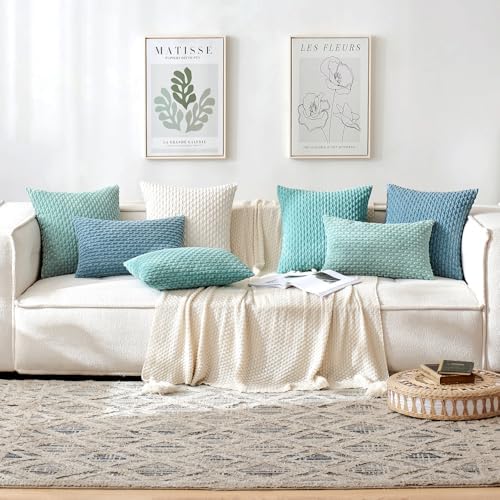 MIULEE Decorative Throw Pillow Covers 16x16 Blue Grey Textured Corduroy - Image 5