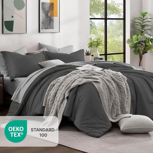 Monbix Oversized King Comforter Set 7 Pieces Dark Grey Bed in a Bag - Image 5
