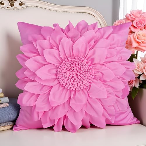 Hot Pink Accent 3D Flower Decorative Throw Pillow Covers - Image 6