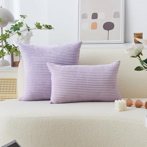 Home Brilliant Purple Pillow Cover Set Solid Supersoft 2 Pieces Corduroy - Image 5