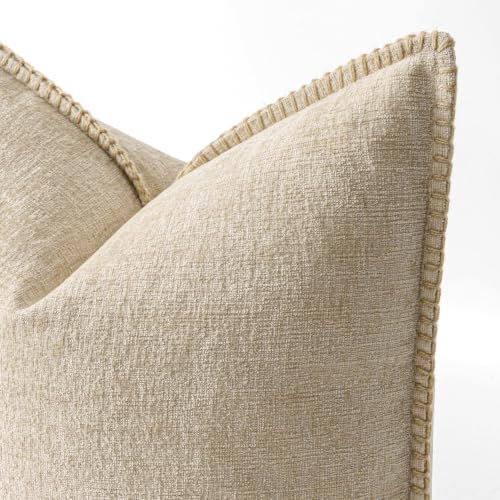 MIULEE Decorative Euro Sham Pillow Covers 24x24 Inch Beige 2 Pack - Image 2