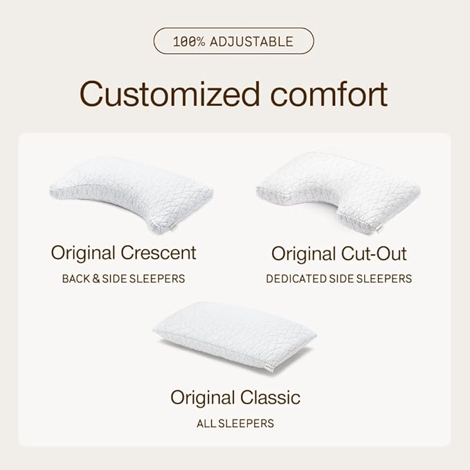 Coop Home Goods Original Crescent Adjustable Pillow, King Bed Pillows for Shoulder, Neck & Head Support, Crescent Foam Pillows - Medium Firm for Back & Side Sleeper, CertiPUR-US/GREENGUARD Gold