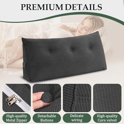 Headboard Pillow Twin, Wall Backrest Wedge Pillow Headboard, Dark Grey - Image 5