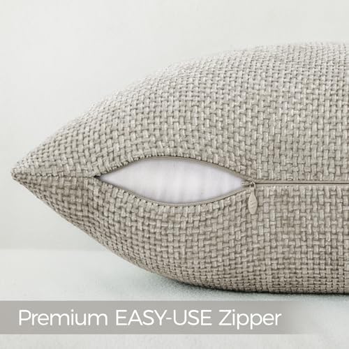 a moment Grey-Beige Chenille Throw Pillow Covers 20x20 Inch Pack of 2 Modern - Image 3