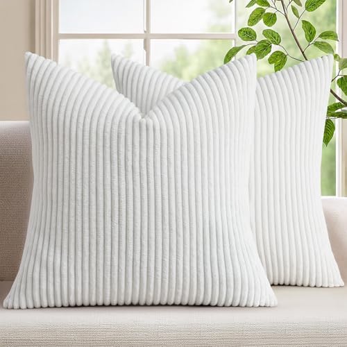 Mecatny Corduroy Decorative Throw Pillow Covers 20x20 Set of 2 White by Mecatny