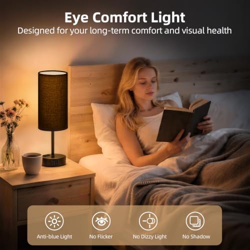 Bedside Table Lamp, Dimmable Touch, AC Outlet, USB A+C (Black) - Image 5