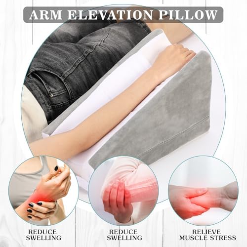Buryeah White and Light Grey Arm Elevation Pillow 2 Pocket, Plush Material - Image 4