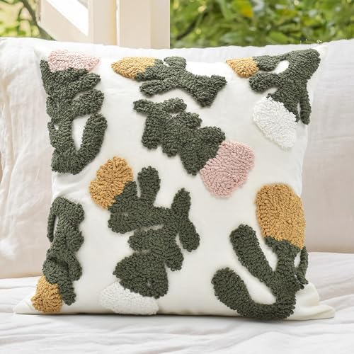 Throw Pillow Covers 18x18 Boho Tufted Fall Floral by LOOPUINHOM