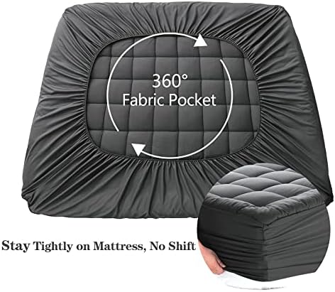 EASELAND Queen Mattress Pad Cotton Pillow Top Mattress Topper Dark Grey - Image 5