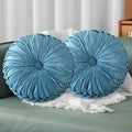 HIG Set of 2 Dusty Blue Velvet Decorative Round Pleated Throw Pillows by HIG