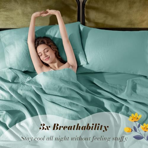 SONORO KATE 100% French Linen Full Size Sheets Set, Natural Flax Bedding - Image 3