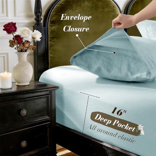 SONORO KATE 100% French Linen Queen Size Sheets Set, Natural Flax Bedding - Image 6