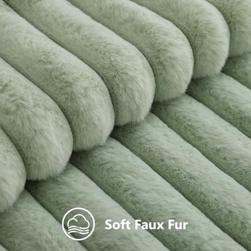 decorUhome Fall Faux Fur Throw Pillow Covers 18x18 Set of 2 Sage Green - Image 2