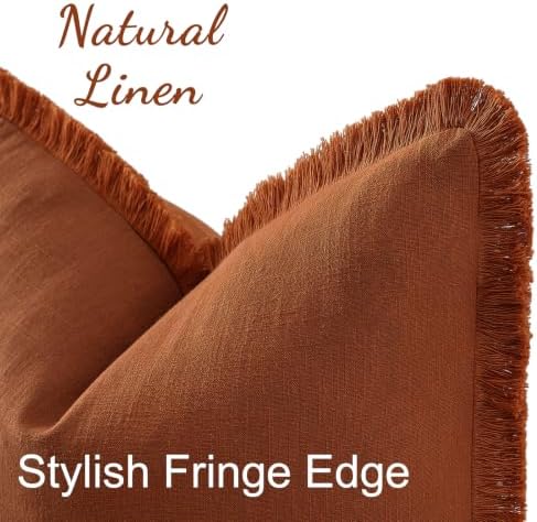 decorUhome Linen Fringe Light Rust Throw Pillow Covers 20x20 Set of 2 - Image 4