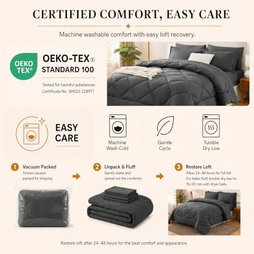 CozyLux Twin Comforter Set 68"x88" Dark Grey - Image 4